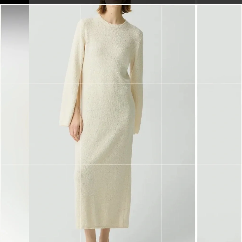 Theory Cotton Blend Boucle Midi Dress in Ivory